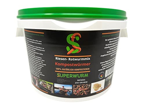 Kompostwurm-Mix 250g (ca.300 St.) - Riesen-Rotwurmmix mit lebenden Kompostwürmern I Kompostwürmer für eine schnelle & nachhaltige Kompostierung im Wurmkomposter Schnellkomposter und Thermokomposter