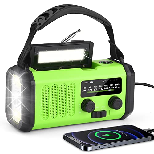 10000mAh Solar Radio, Tragbar Kurbelradio AM/FM Notfallradio mit 10000mAh Wiederaufladbar Powerbank, 3 Modi LED Taschenlampe, LED Leselampe, SOS Alarm, Handkurbel Dynamo und USB-Anschluss für Ourdoor