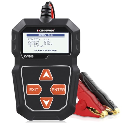 KONNWEI KW208 12V Batterietester, 100-2000 CCA Lasttester KfZ-Lichtmaschinen-Tester Digitaler Auto-Batterie-Analysator Lade-Anlasser-System-Tester für Auto LKW Schiff Motorrad SUV Boot