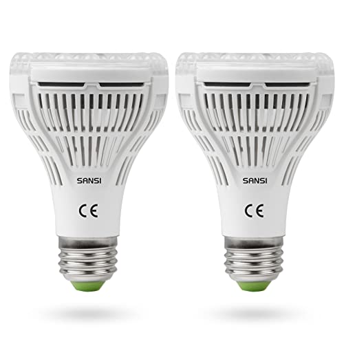 SANSI 15W LED Pflanzenlampe Vollspektrum, E27 Pflanzenlicht 200W Äquivalent Grow Light für Zimmerpflanzen, 4000K LED Wachstumslampe mit Hoch PPFD für Garten, Blumen, Gemüse, Obst (2 Stücke)