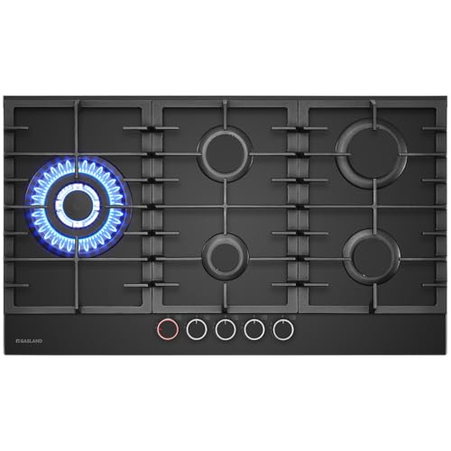 GASLAND PRO GH2905BG1FC Glas-Gaskochfeld 5 Flammig, Gas Kochfeld mit Beleuchtetem Drehknopf, Einbau Gaskochfelder mit Messingbrennern, 87 cm Glasherd mit 2 Stützen, Butan-Gasherd 10400 W, LPG/Erdgas