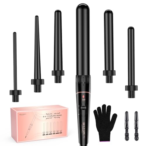 Lockenstab Große und Kleine Locken Set - 6 in 1 Mit Verschiedenen Aufsätzen Antistatische Keramik Turmalin Beschichtung Welleneisen für Beach Waves