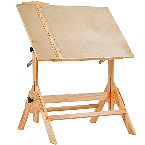 MEEDEN Zeichentisch aus Massivholz, Zeichentisch für Künstler, Schreibtisch,Studiotisch, Basteltisch mit Verstellbarer Höhe und neigbarer Tischplatte für Kunstwerke, Grafikdesign, Lesen
