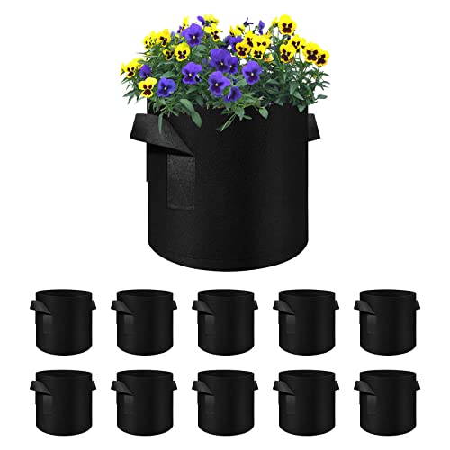 Ohiyoo 10 Stück 40 L Pflanzsack mit Griffe, 10 Gallonen Pflanzsack aus Filzstoff Pflanze Grow Bag für Kartoffeln, Tomaten, Gemüse, Blumen, Pflanzen (10 Gallonen, 40 L)