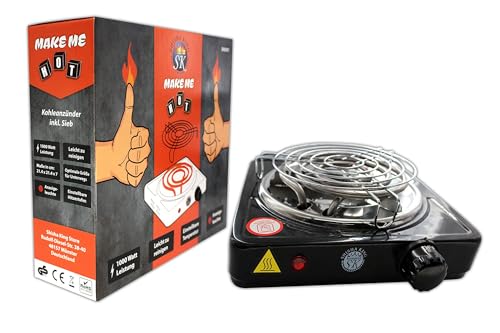 Shisha King® elektrischer Kohleanzünder für Shisha Kohle mit Gitter | 1000 Watt | Premium Kohleofen Naturkohle Schwarz
