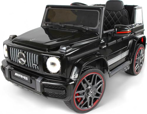 Playhouse Kinder Elektroauto Mercedes G63 4x4 AMG 180 Watt, 12V 9ah, Ledersitz, 4 Stoßdämpfer, Eva Räder, Fernbedienung, Kinderauto Kinderfahrzeug (Schwarz)