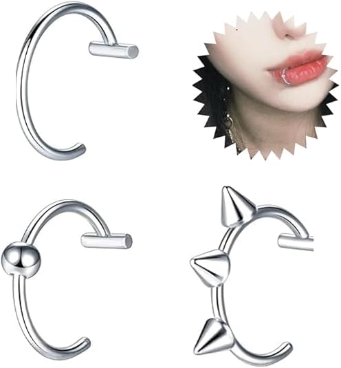 NOLACE 3 Unikate Nasenpiercing Ring Lippenpiercing Smiley Piercing Septum Piercing Hufeisen Tragus Piercing Ring Piercing Lippe Lippenbändchen Piercing Unisex Lippenring，Ohrring，Nasenring