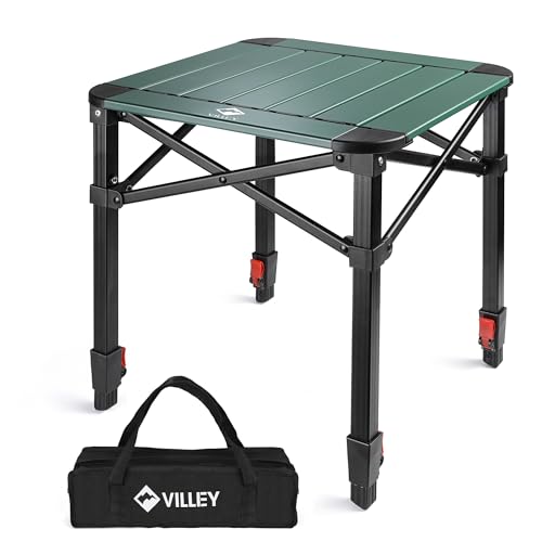 VILLEY Aluminium Klapptisch mit Tragetasche, klappbarer Campingtisch aus Alu, Faltbarer Balkontisch, Gartentisch für Picknick, Camping und Strand im Freien, 40 * 40 * 53cm