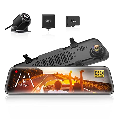 WOLFBOX 12' G840S 4K Spiegel Dashcam mit Rückfahrkamera, Auto Kamera mit IPS-Touchscreen Dual Dash Cam Spiegel, Loop-Aufnahme und G-Sensor, Parküberwachung, GPS, kostenlose 32 GB-Karte