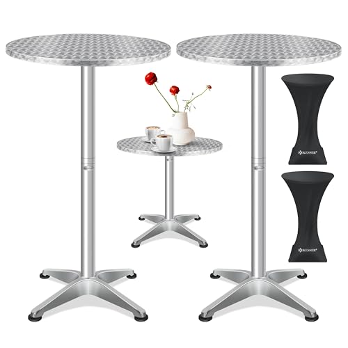 KESSER® 2in1 Stehtisch Bistrotisch 2er Set | Aluminium Edelstahlplatte | höhenverstellbar 70cm / 115cm | Partytisch Tisch Ø 80cm | In- & Outdoor | Empfangstisch | Silber