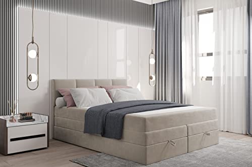 TRADA Boxspringbett mit Bettkästen Prado Doppelbett Polsterbett (180 x 200 cm, Beige)