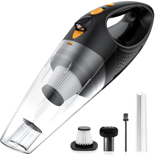 Powools Kabelloser Handstaubsauger mit 2 Filtern, Hochleistungs-Autostaubsauger mit Schnellladetechnologie, Tragbarer wiederaufladbarer Mini-Staubsauger, Orange, 14.3'X4.6'X4.0'