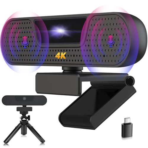 VIZOLINK W8GS Webcam 4K, UHD Webcam mit Mikrofon, Autofokus, 85°Sichtfeld, Datenschutz, Geräuschunterdrückung, Plug&Play, Lichtkorrektur, für Mac, Laptop, Zoom, Skype, Teams, Meetings and Streaming