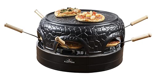 Bestron Pizzaofen für bis zu 6 Personen, Pizza dome für kleine Pizzen (Ø 10 cm), mit Keramik-Kuppel, ca. 12-15 Minuten Garzeit, 860 Watt, Farbe: Schwarz