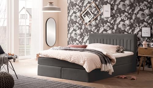 Traumnacht Boxbett Nizza mit praktischem Stauraum, mit 7-Zonen Tonnentaschenfederkernmatratze (H3) und Komfortschaumtopper, Leichter Aufbau, 140 x 200, dunkelgrau