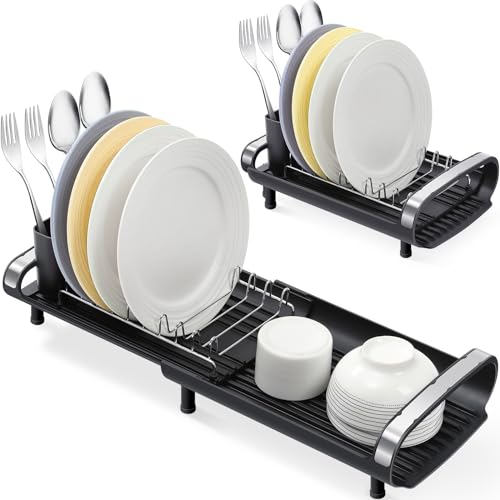 Urackify Abtropfgestell klein erweiterbar, Geschirrtrockner aus Edelstahl, rostfreier Geschirrständer für die Küche, schwarz