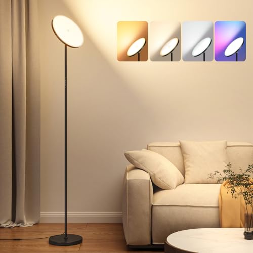 OTREN RGB LED Stehlampe Wohnzimmer Dimmbar, Moderne Stehleuchte mit Fernbedienung & Touch-Steuerung - Schwarz Lampe Deckenfluter für Schlafzimmer Büro 36W