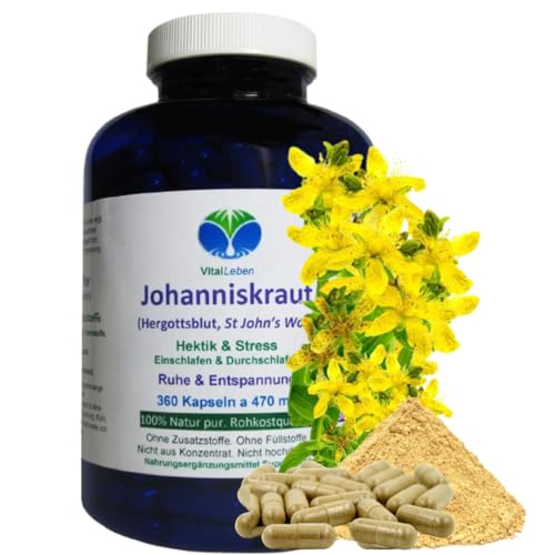 JOHANNISKRAUT 360 Kapseln Ruhe, Entspannung, inneres Gleichgewicht. Psychische Belastbarkeit bei Stimmungstief und innerer Unruhe stärken. 100% NATUR pur. OHNE ZUSATZSTOFFE 26835-360