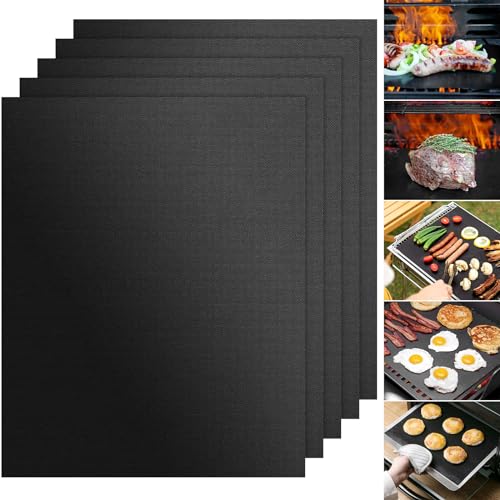 Domkan BBQ Grillmatte, Grillmatten 5er Set Antihaft Teflon Grillmatten Grillplatte Gasgrill, Backpapier Wiederverwendbar,für Holzkohlegrill, Elektronischen Grill, Backofen 40 * 50CM