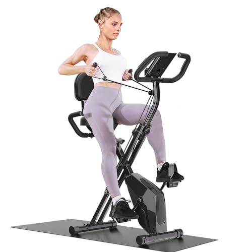 Dskeuzeew Hometrainer Fahrrad Klappbar für Zuhause 4-in-1 Faltbares Ergometer Heimtrainer Fahrrad 150kg Belastbar mit verstellbarem Magnetwiderstand und LCD-Display fitnessbike mit Handpulssensoren