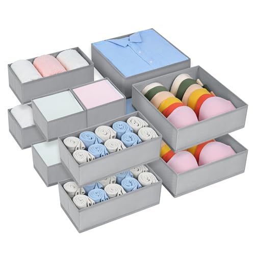 DIMJ 12er Schubladen Ordnungssystem Schubladen Organizer, Faltbare Aufbewahrungsbox Stoff, Unterwäsche Organizer, Organizer Kleiderschrank für Kleidung, BHS, Socken, Krawatten