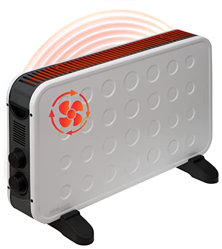 Brollux WT2K Elektroheizer 2000W mit Ventilator Mobiler Heizer Elektroheizkörper Konvektor Elektroheizer 2 Stufen Thermostat weiß