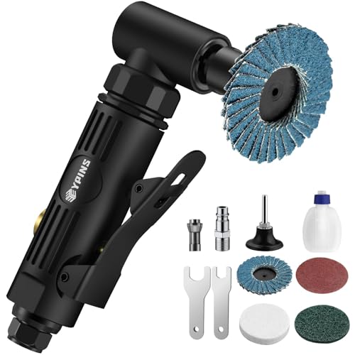 EYPINS Druckluftschleifer Set, Druckluft Winkelschleifer Schleifer 90°Stabschleifer Gesenkschleifer 6.2 Bar mit Korundsandscheibe 2 Zoll 50 mm, Sandscheibe, Luftklappe als Polier- und Schleifmaschine
