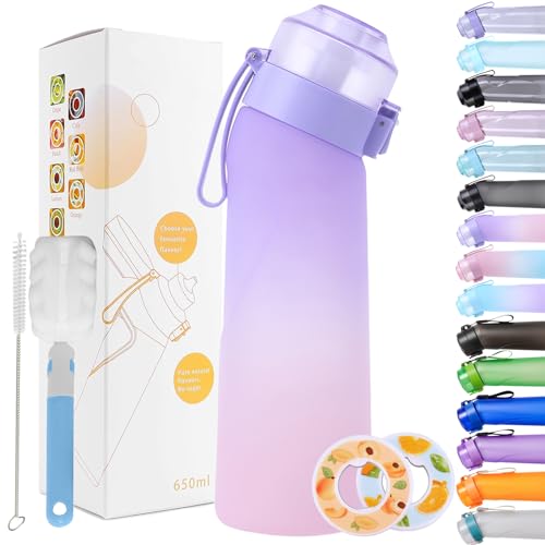 Air Flasche Sports Wasserflasche, 650ML Flasche Starter Set mit 2 Geschmack Skapseln und Reinigungsset, Sport Trinkflasche mit Schlüsselband 0 Zucker Sport Wasserflasche (Farbverlauf Lila)