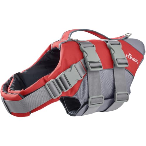 HUNTER MOSS Schwimmweste, Schwimmhilfe für Hunde, Haltegriff, reflektierend, L, rot