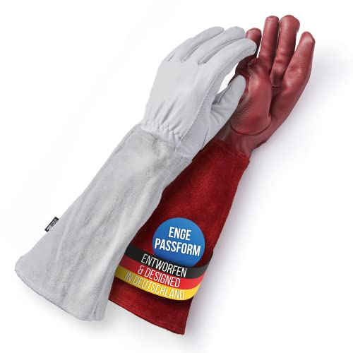 LAUTER SCHUTZ ® DORNENSICHERE Rindsleder Handschuhe -Mit Rückennaht für Bewegungsfreiheit und Komfort (M, Braun)