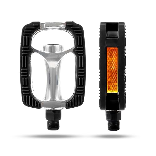 Fahrradpedale, Fahrrad Pedale Classic für City/Trekking mit Rutsch Feste Pedalenaus Gummi | inkl. Reflektoren, StVZO Zugelassen, Komfort, Leicht, Einheitsgröße EU