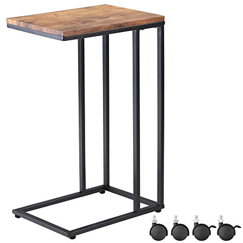 Casaria® Beistelltisch Holz Couch Schwarz 40kg Belastbarkeit 70cm Hoch 50x35cm Tisch Klein mit Rollen Laptop Kaffeetisch C Form Wohnzimmer Nachttisch Gestell aus Metall