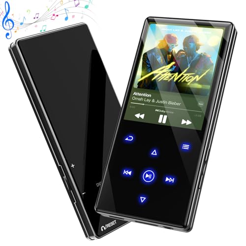Olycism MP3 Player mit Bluetooth 64GB MP3-Player mit Eingebauter HD Lautsprecher 450mAh Akku HiFi Sound Funktionen einschließlich FM Radio Sprachaufnahme E Bücher Bildbetrachtung Ideal für Sport