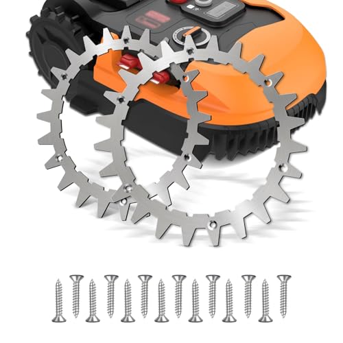 2 Stück Mähroboter Spikes, Kompatibel mit Worx Landroid S/M, 210mm Edelstahl Rasenmäher Roboter Spikes mit 14x Edelstahlschrauben, Traktionsverbesserung, Gesenkte Schraubenlöcher Poliert Entgratet