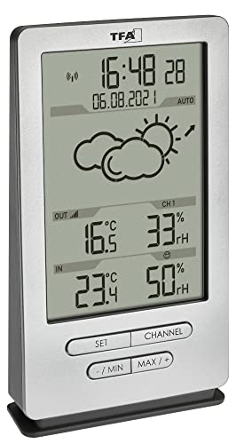 TFA Dostmann Funk Wetterstation Xena, 35.1162, mit Außensensor, Innen und Außentemperatur, mit Wettervorhersage, inkl Funkuhr, Luftfeuchte, zum Stellen/Hängen