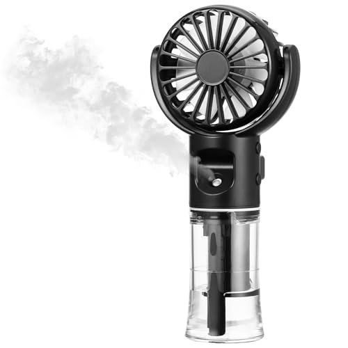 Tragbar Handventilator mit Wasser Akku Aufladbar, USB Ventilator Batterie Hand Klein Mit 4 Geschwindigkeiten, Mini Taschenventilator für Urlaub Büro Outdoor, Reiseaccessoires für Frauen (Schwarz)