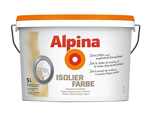 Alpina 5 Liter Isolierfarbe Ruß- & Nikotin, isoliert Nikotin, Ruß und Wasserflecken Weiß Matt