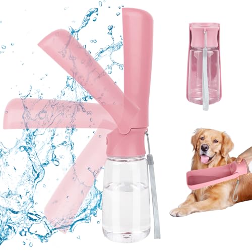 VFANDV Tragbare Haustier Trinkflasche, Trinkflasche Hunde, Hundewasserflasche, 180°Faltbare Hund Katze Haustiere Auslaufsicher Wasserflasche für Täglich Spazieren Gehen Reisen Campen (Rosa, 550ML)