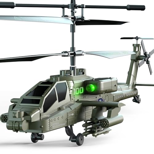 VATOS Ferngesteuerte Helikopter,2.4G RC Hubschrauber mit 2 Akkus & LED-Licht mit EIN-Knopf-Start & Höhenhaltefunktion,Military Serie Indoor RC Helikopter Spielzeug für Jungen oder Anfänger ab 8 Jahre