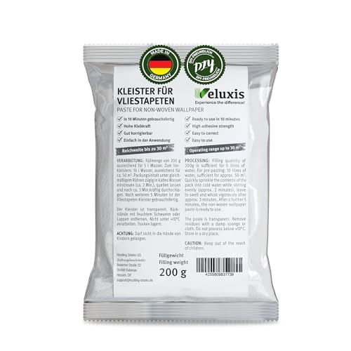 Veluxis® Vliestapetenkleister – Tapetenkleister für Vliestapeten, gebrauchsfertig in 10 Min, hohe Klebkraft, reicht für bis zu 30 m², für alle gängigen Vliestapeten, fleckenfrei (1, weiß)