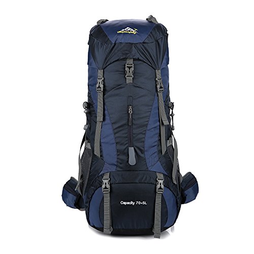 Hwjianfeng Wanderrucksack 70L Trekkingrucksack Rucksack Reiserucksack Rucksack der großen Kapazität & mit Regenschutz, Herren Damen Backpacking Campingrucksack (Dunkelblau)