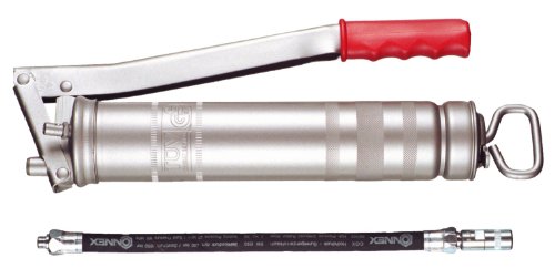 Connex Handhebelfettpresse mit Hochdruckschlauch - chromfarbig/rot - ergonomischer Handgriff - Füll-/Entlüftungsnippe - stufenlose Kolbenstangenfixierung/Fettpresse/Fettspritze / COX591300