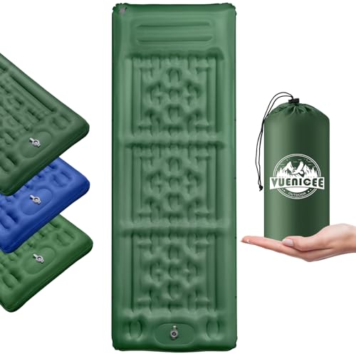VUENICEE Isomatte Selbstaufblasend, 12CM Verdicktes Camping Matratze mit Fußpresse Pumpe, Wasserdicht Ultraleicht Selbst Aufblasbares Matratze Chinese Knot-Military Green