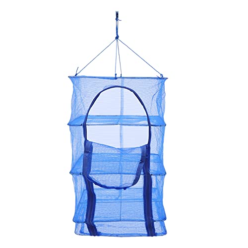 Xigner Mesh Trocknungsnetz 4 Schichten Trockennetz Hanging Kräutertrockner Trockennetz Hängende mit Reißverschluss Faltbare für Fisch, Kräuter, Kleidung, Obst, Gemüse 35x35x65cm