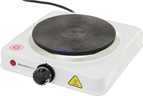Melchioni Family | COOK1 Elektrokocher, 15,5 cm Gusseisen-Elektroplatte, einstellbarer Thermostat, LED-Kontrollleuchte, Temperaturregelung, 1000 W, kompakt und leicht, perfekt für Camping