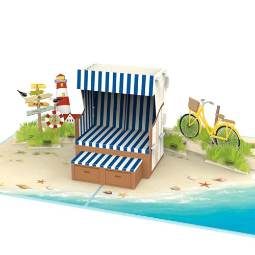 papercrush® Pop-Up Karte Strandkorb - 3D Geburtstagskarte für Urlaub am Meer, Tolles Geldgeschenk für Strandurlaub, Reise an Nordsee, Sylt & Ostsee, Gutschein für Urlaubsreise & Urlaubsgeld