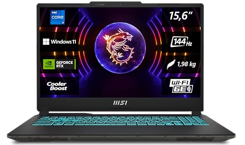MSI Cyborg 15 Gaming Laptop, 15,6' Full HD 144Hz, Intel Core i7-13620H, NVIDIA GeForce RTX 4060, 16GB DDR5, 512GB SSD, Windows 11 Home, QWERTZ Tastatur, A13VF-862, Schwarz/transparent