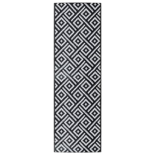 vidaXL Outdoor Teppich, Gartenteppich Beidseitig, Balkonteppich Terrassenteppich UV-beständig, Läufer Teppich für Balkon Terrasse, Weiß Schwarz 80x250cm PP