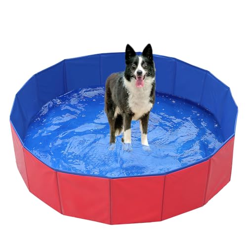 YANGUN Hundepool, Faltbar Hundepool mit rutschfestem Boden & Ablassventil, PVC rutschfest Planschbecken, Faltbarer Hundepool, Schwimmbecken für Hunde, Faltbarer Pool für Hund Katze 60 * 20cm