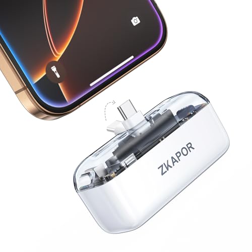 ZKAPOR Mini Power Bank 5000mAh, Integrierter Faltbarer USB C Konnektor Kleine Powerbank 20W PD Externer Akku Portable Schnellladung Kompatibel mit iPhone 16/15 Serie, Galaxy S24/23, USB C-Handys usw